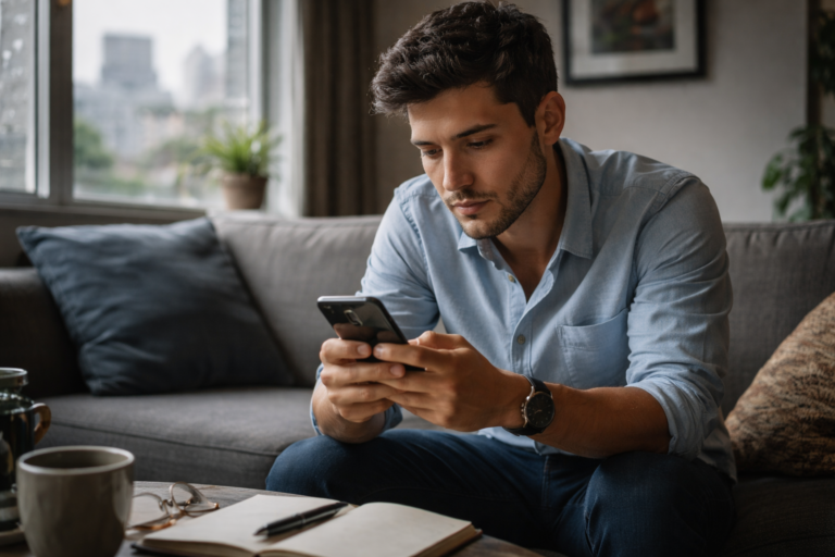 Joven concentrado en su teléfono